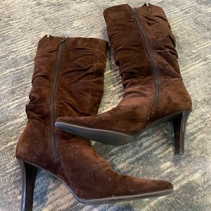 Brown suede heeled boots